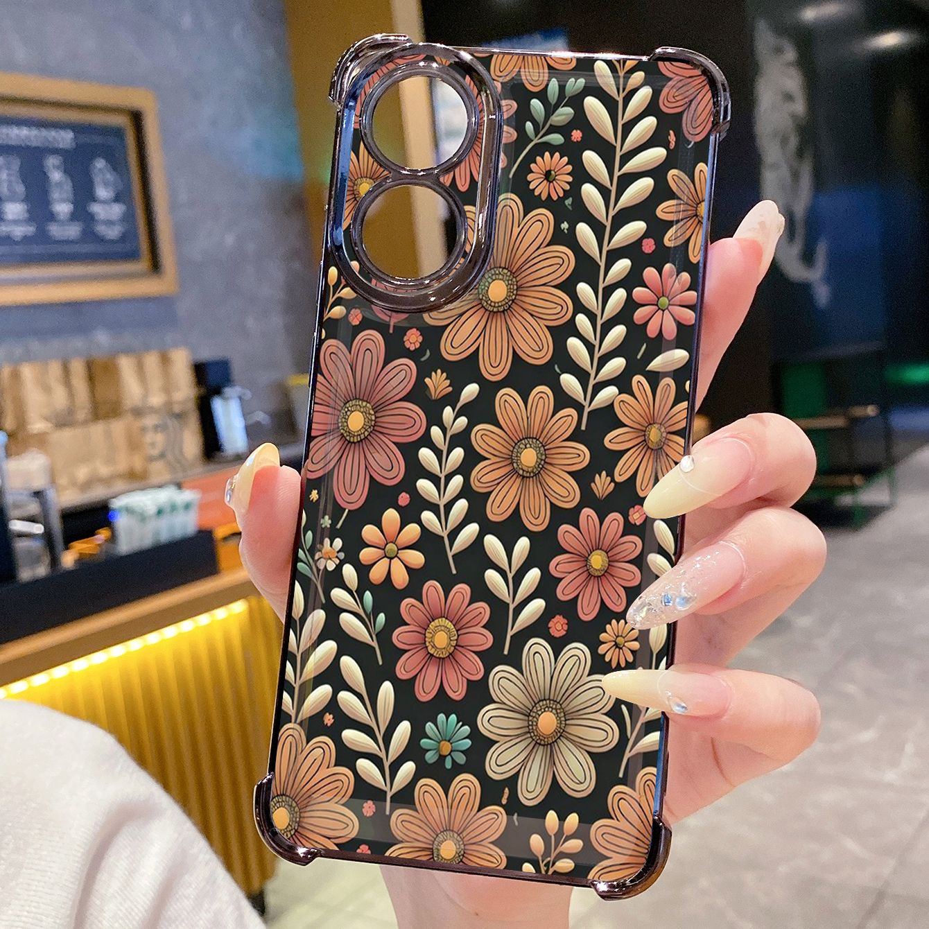 for OPPO A38 A5 Pro Realme C63 C51 C75 VIVO Plating Phone Case Shockproof Cover Trees Flower