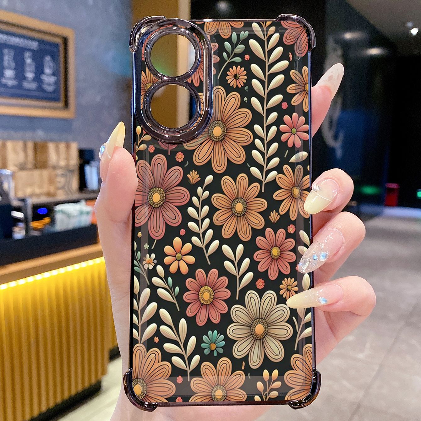 for OPPO A38 A5 Pro Realme C63 C51 C75 VIVO Plating Phone Case Shockproof Cover Trees Flower