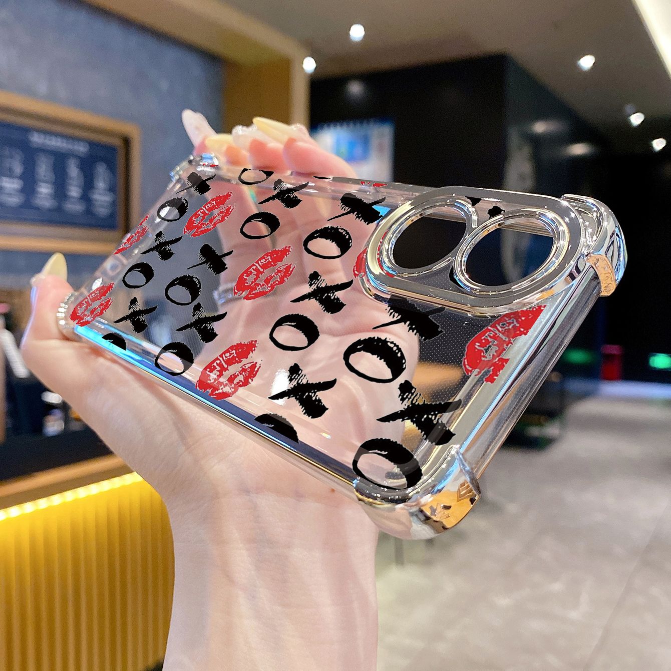 for OPPO A38 A5 Pro Realme C63 C51 C75 VIVO Plating Phone Case Shockproof Cover Heart Lips XO