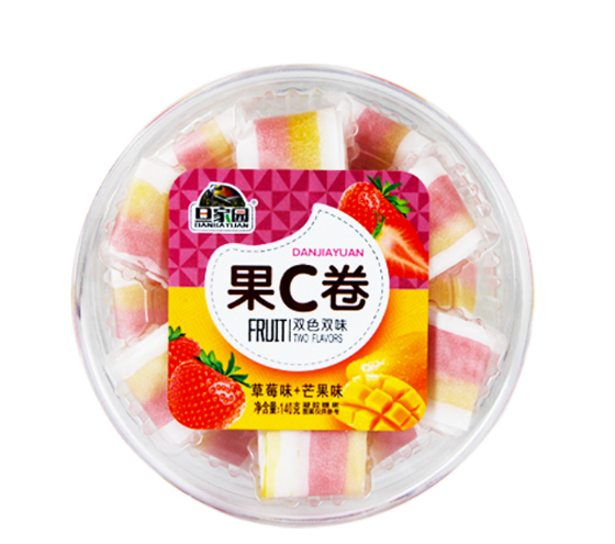 DanJiaYuan fruit rolled candy ；strawberry flavor + Mango flavor 140g、grape flavor + peach flavor 140g