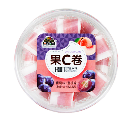 DanJiaYuan fruit rolled candy ；strawberry flavor + Mango flavor 140g、grape flavor + peach flavor 140g