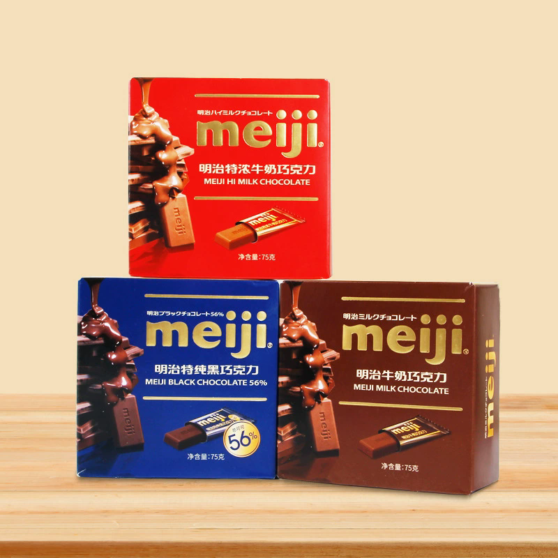Meiji milk chocolate 75g（milk chocolate；strawberry flavor ；Dark Chocolate；special strong milk chocolate）Snack food、Afternoon tea、 Office snacks、Children's snack