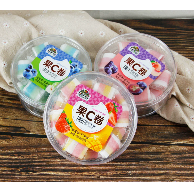 DanJiaYuan fruit rolled candy ；strawberry flavor + Mango flavor 140g、grape flavor + peach flavor 140g