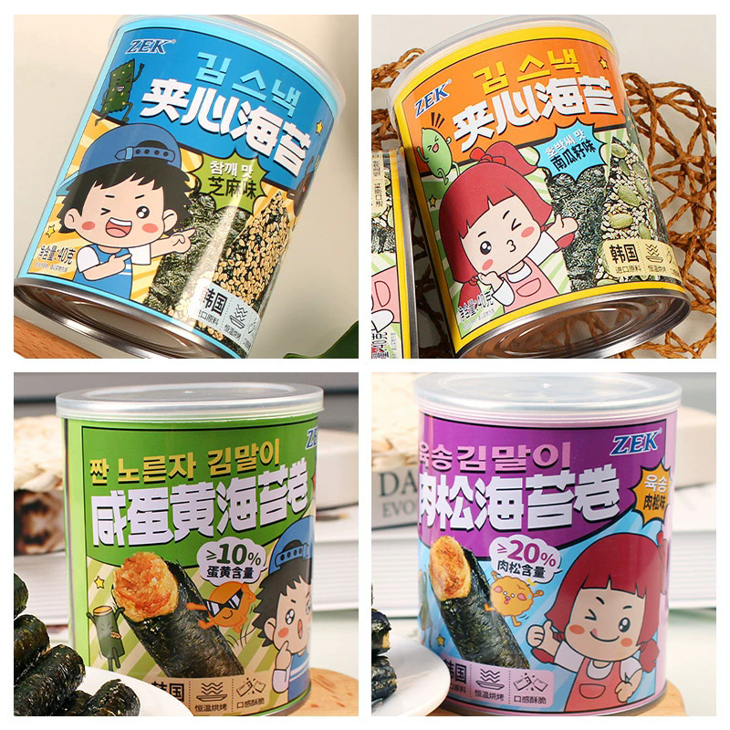 Seaweed roll，ZEK Seaweed roll 90g， Meat floss flavor and Salty egg yolk flavor ，Seaweed biscuit，Healthy and Delicious，nack food、Afternoon tea、 Office snacks、Children's snacks，