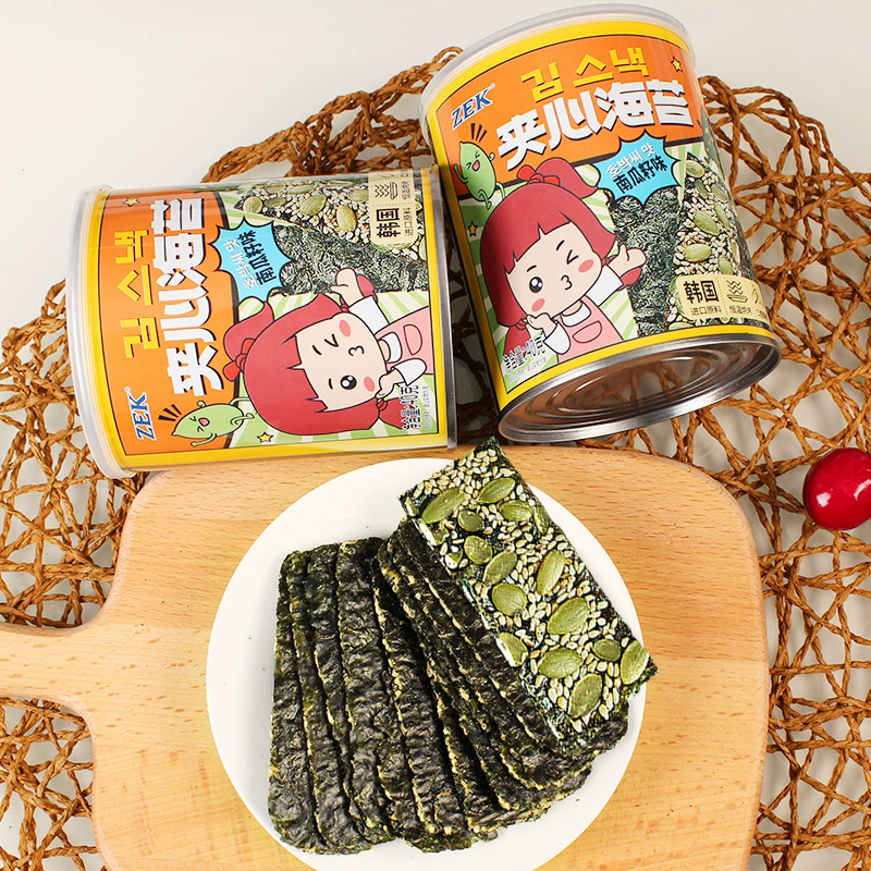 Seaweed roll，ZEK Seaweed roll 90g， Meat floss flavor and Salty egg yolk flavor ，Seaweed biscuit，Healthy and Delicious，nack food、Afternoon tea、 Office snacks、Children's snacks，