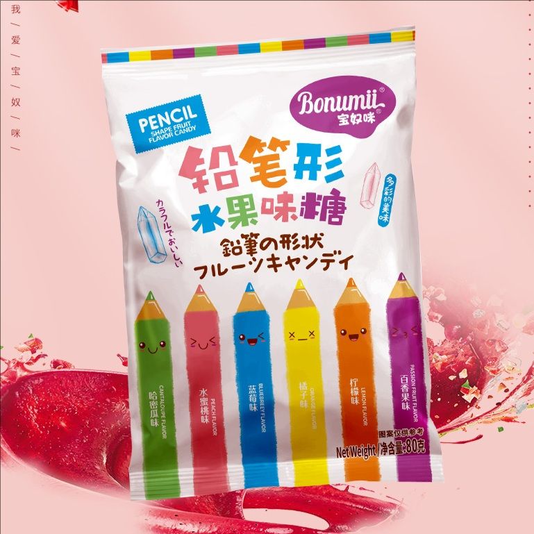 Bonumii Pencil-shaped fruit soft candy 80g  Snack food、Afternoon tea、 Office snacks、Children's snacks