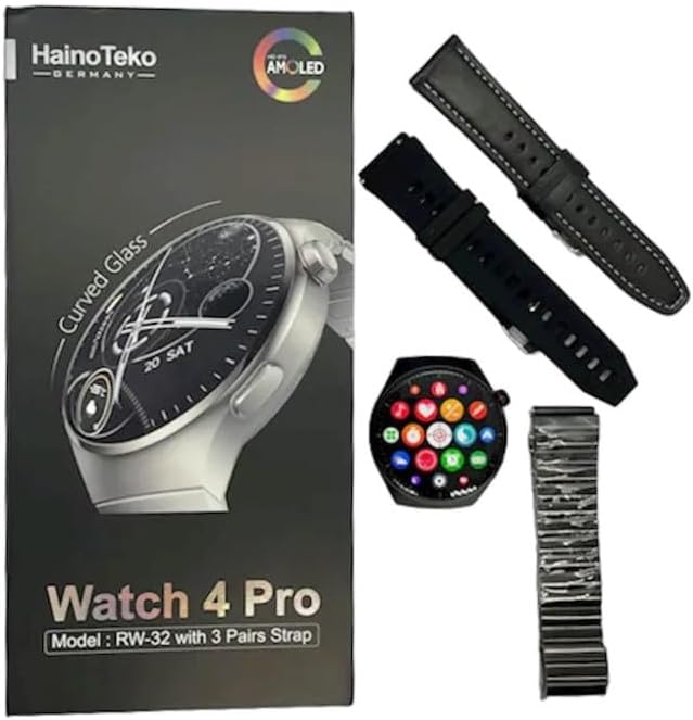 Watch 4 Pro (RW-32) Haino Teko Germany Smart Watch High Resolution AMOLED Display with 3 Straps (Stainless Steel+Leather+Silicone) (RW32 Silver)