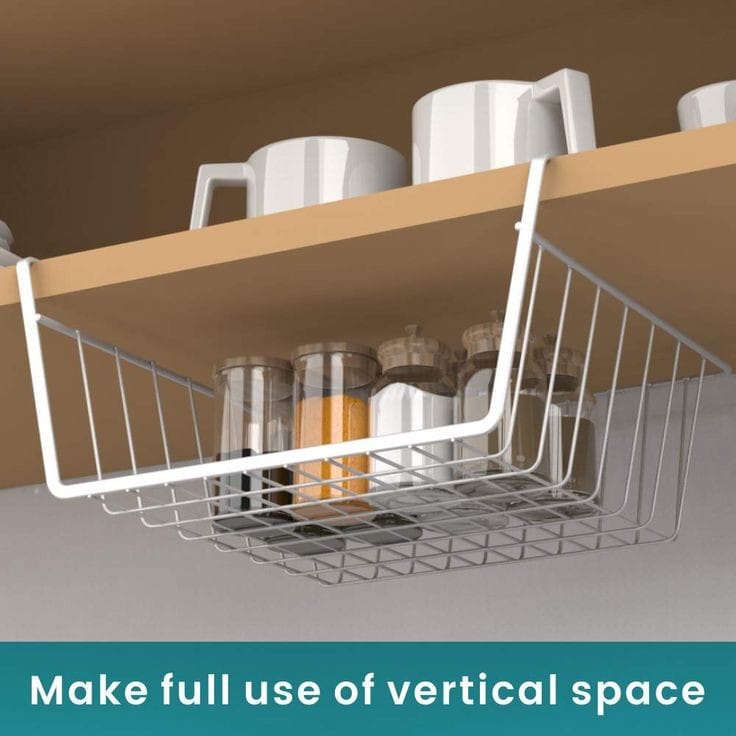 Iron Under Cabinet Storage Shelf, Multi-Purpose Wire Rack Organizer for Kitchen, Office & Home Use,