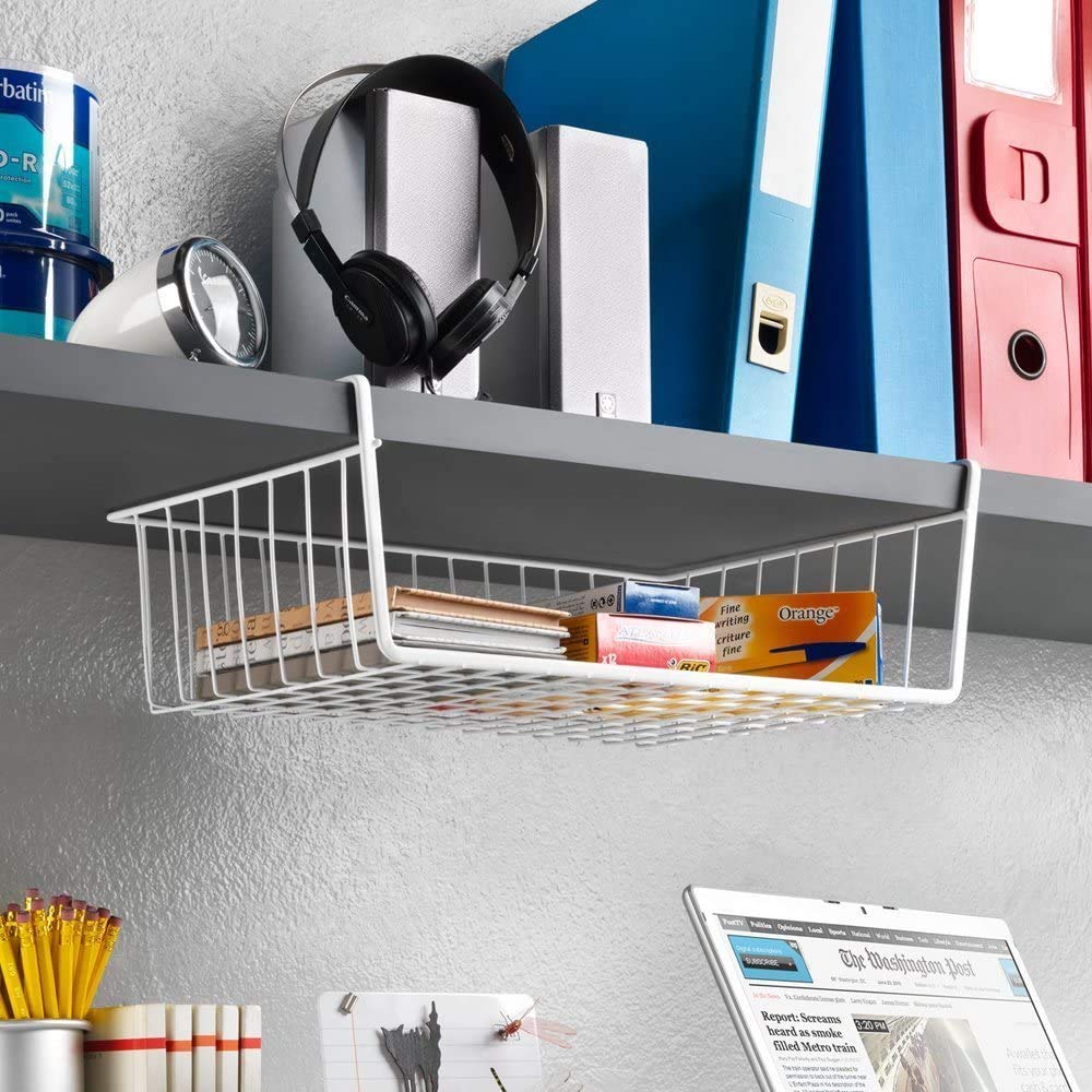 Iron Under Cabinet Storage Shelf, Multi-Purpose Wire Rack Organizer for Kitchen, Office & Home Use,