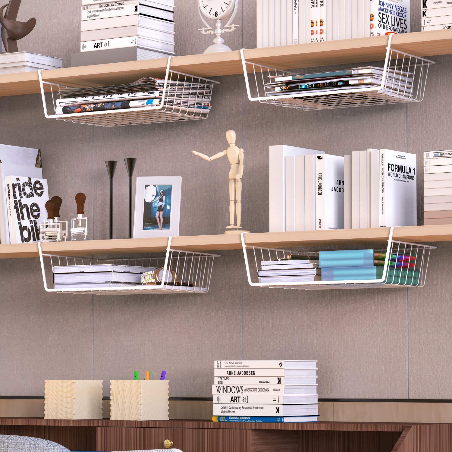 Iron Under Cabinet Storage Shelf, Multi-Purpose Wire Rack Organizer for Kitchen, Office & Home Use,