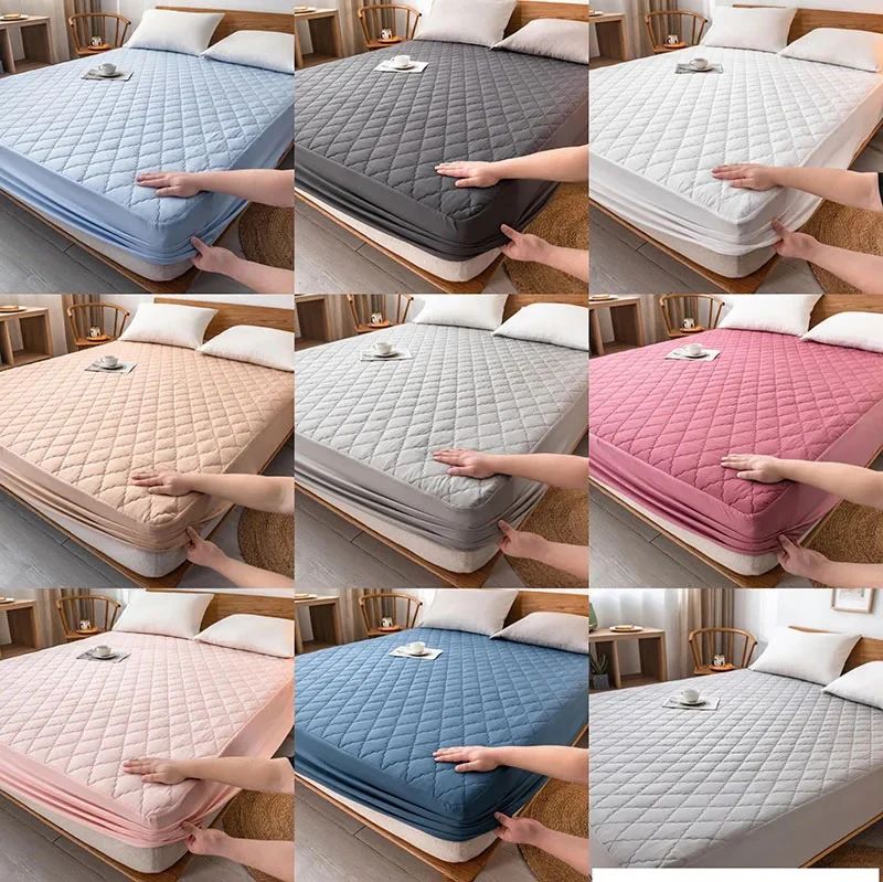 Mattress Protector Mattress Cover Quilted Fitted Sheet Thickened Waterproof Mattress Dust Cover Breathable Fluffy Soft Easy Care Mattress Topper in All Seasons