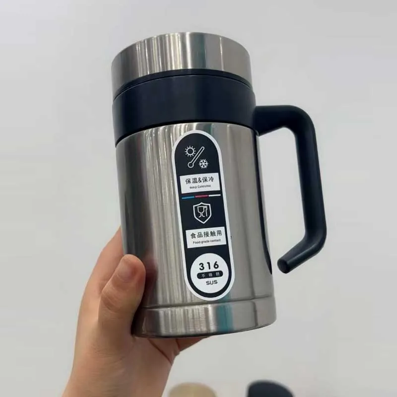 Stainless Steel Thermos Mugs Tea Cup With Handle Lid Tea Filter Insulated Tea Mug Thermos Cup Office Thermoses Hot and Cold Tea Coffee Cup