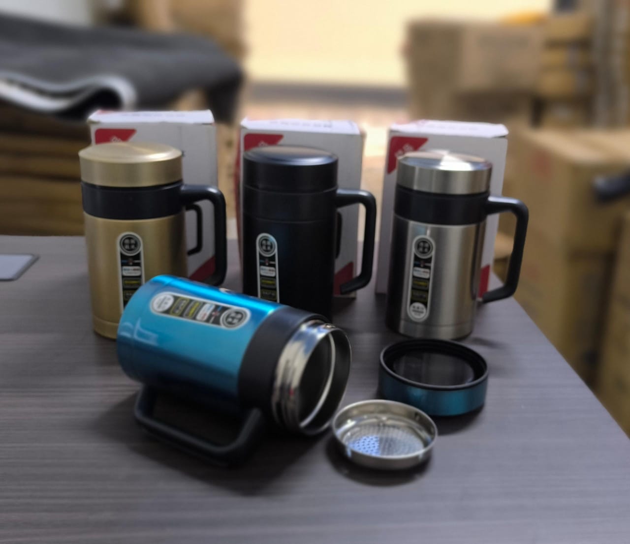 Stainless Steel Thermos Mugs Tea Cup With Handle Lid Tea Filter Insulated Tea Mug Thermos Cup Office Thermoses Hot and Cold Tea Coffee Cup