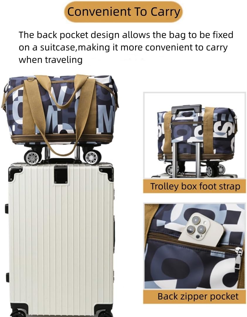 Expandable Carry Luggage Bag with Wheels Foldable Rolling Duffle Bag Large Capacity Dry Wet Separation Travel Bag Lightweight Suitcases for Men Women