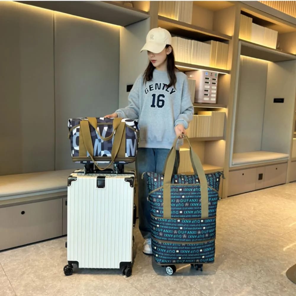 Expandable Carry Luggage Bag with Wheels Foldable Rolling Duffle Bag Large Capacity Dry Wet Separation Travel Bag Lightweight Suitcases for Men Women