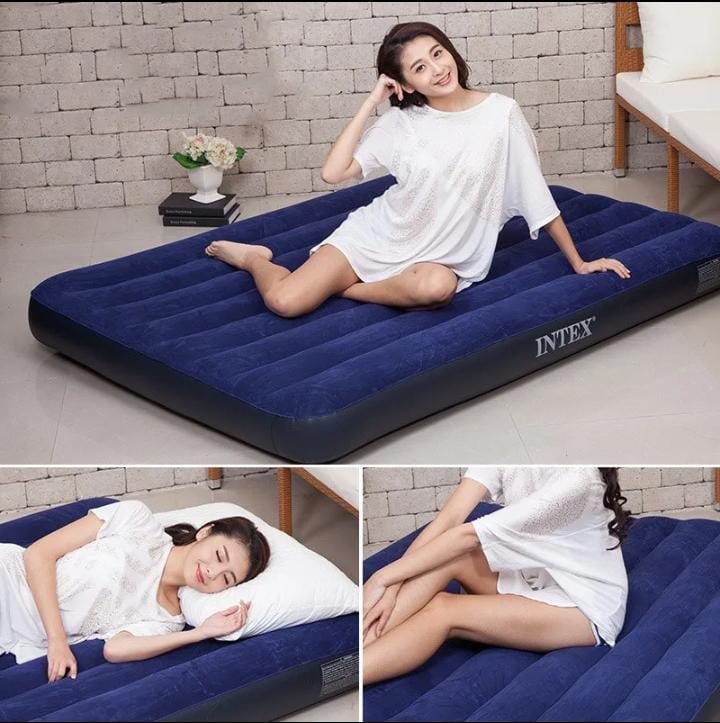 Intex Inflatable Full Classic Downy Bed Air Bed/Mattress, Blue