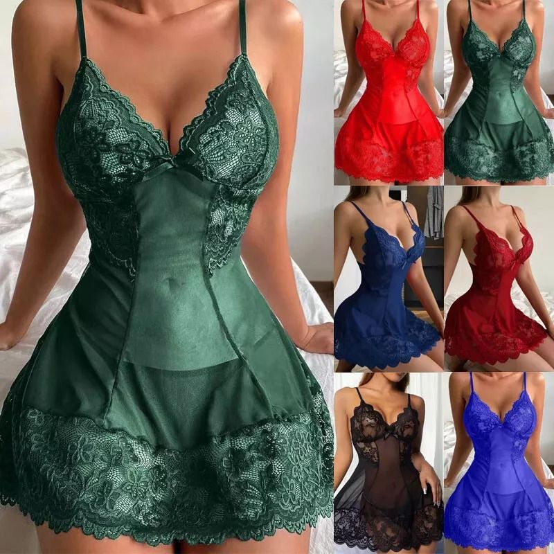 Women’s Sexy Lace Nightdress Lingerie Baby doll Ladies Nightwear Sleepwear Robe M-3XL