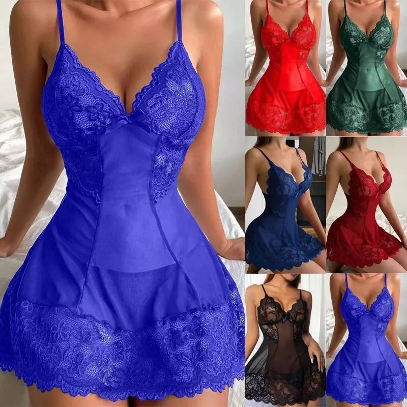 Women’s Sexy Lace Nightdress Lingerie Baby doll Ladies Nightwear Sleepwear Robe M-3XL