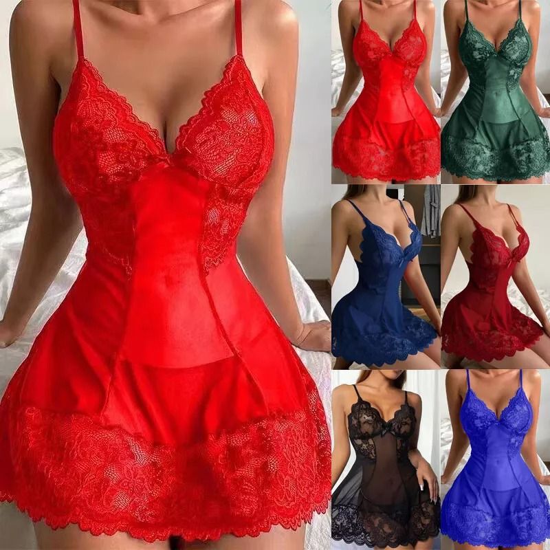 Women’s Sexy Lace Nightdress Lingerie Baby doll Ladies Nightwear Sleepwear Robe M-3XL