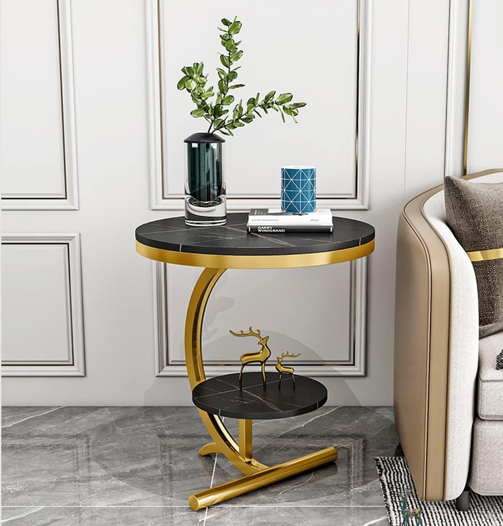 Luxury Marble Sofa Side Table 2 Tier Round Corner Table for Living Room Hotel Sofa End Bedside Table