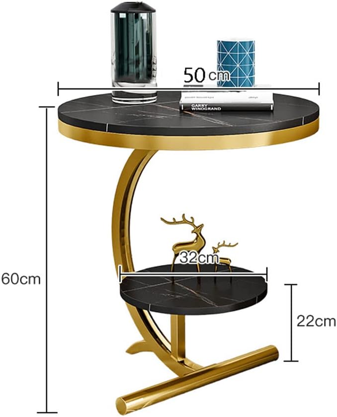 Luxury Marble Sofa Side Table 2 Tier Round Corner Table for Living Room Hotel Sofa End Bedside Table