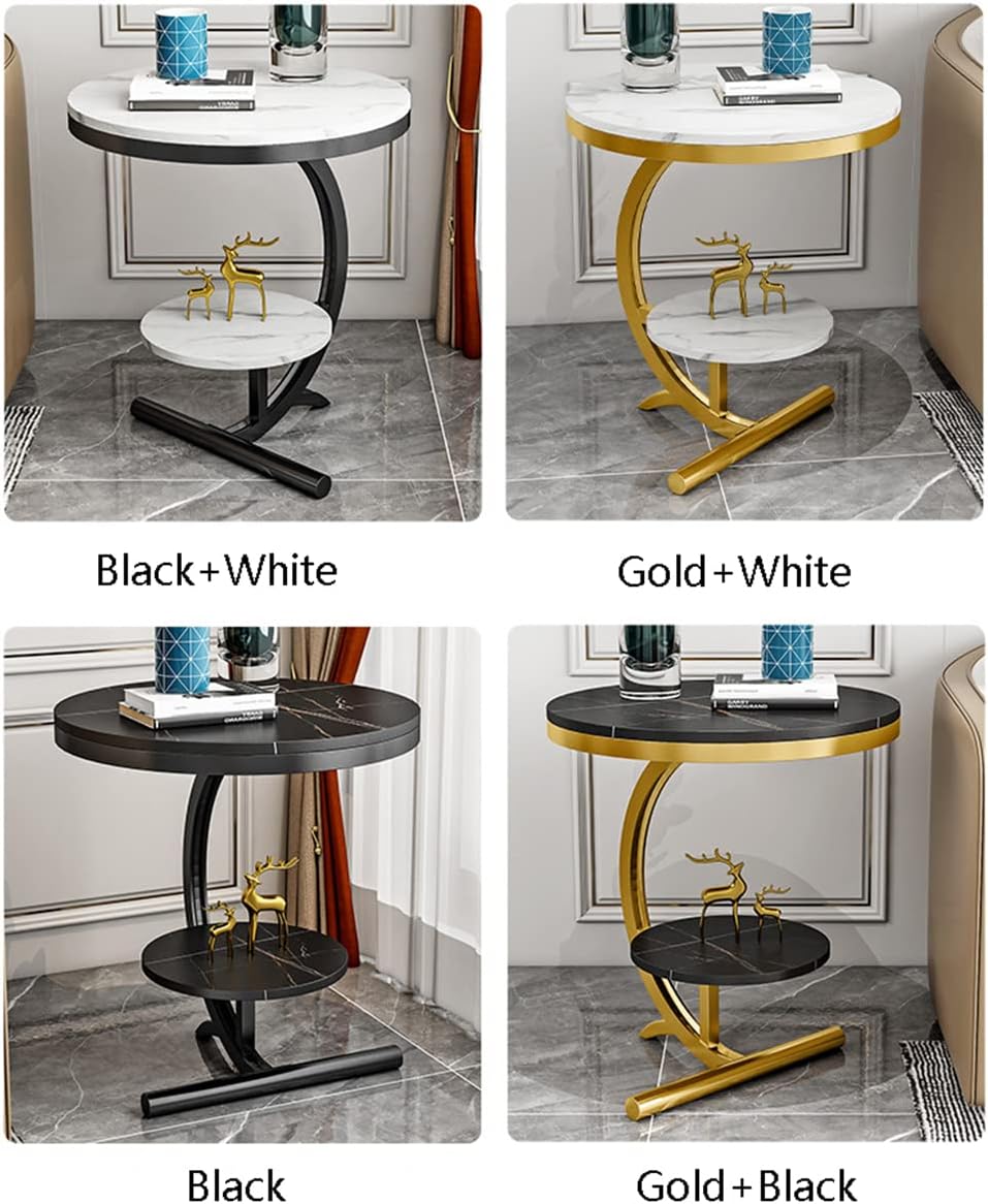 Luxury Marble Sofa Side Table 2 Tier Round Corner Table for Living Room Hotel Sofa End Bedside Table