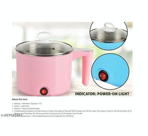 Electric Multifunction Cooking Pot 1.5 Litre 600-Watts, Multi-Purpose Cooker Mini Electric Cooker Steamer Cook pots for Cook Noodles/hot Pot/Rice Porridge for Home, Office and Travel