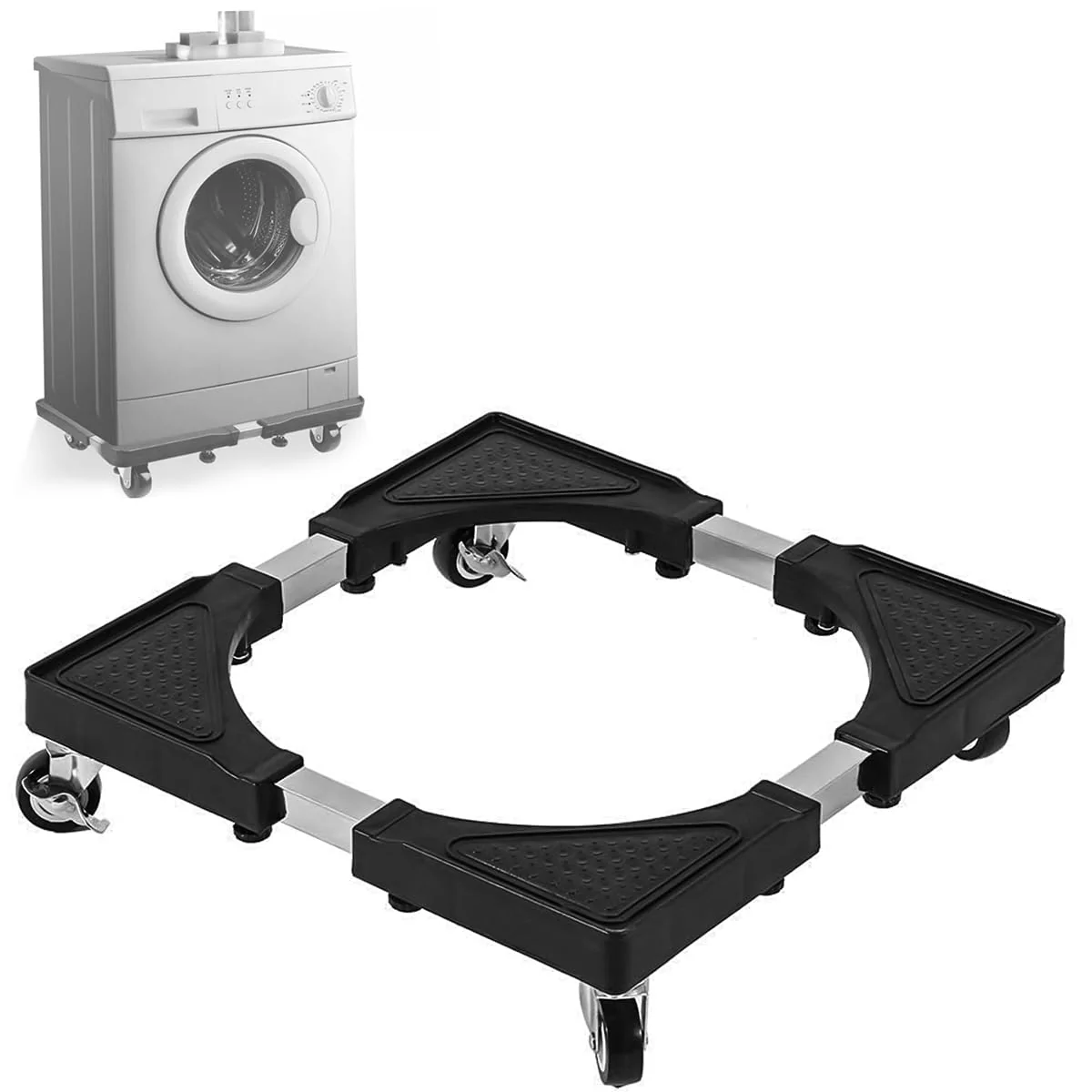 Universal Multi-Functional Adjustable & Expandable for Fully Automatic Washing Machine,Mini Refrigerator and Fridge Base Trolley Stand with Wheels (Stainless Steel)