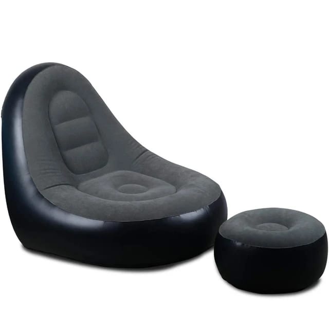Inflatable 2-Piece Deluxe Lounger With Foot Stool/Perfect Chair For Gaming, Reading & Movie Watching/Lounger Size 116 x 98 x 83cm (L x W x H)