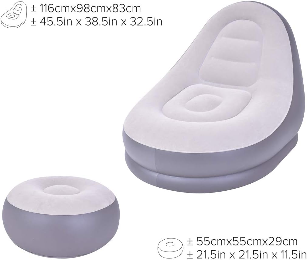 Inflatable 2-Piece Deluxe Lounger With Foot Stool/Perfect Chair For Gaming, Reading & Movie Watching/Lounger Size 116 x 98 x 83cm (L x W x H)