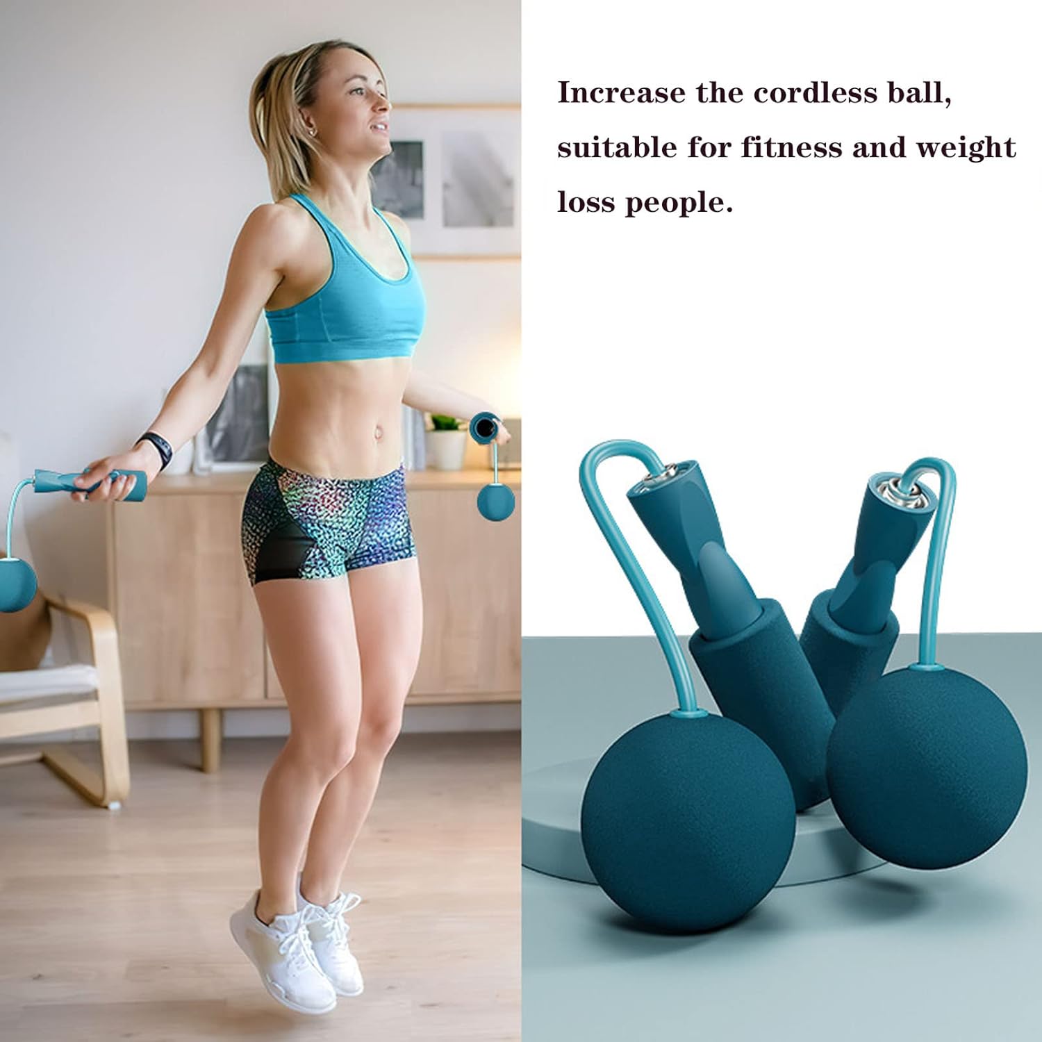 Dual Purpose Weighted Cordless Jump Rope for Fitness Exercise ,Mute High Speed Rope Skipping for Narrow Space，Training Indoor Ropeless Skipping Rope for Men, Women, Kids，about 75mm Diameter