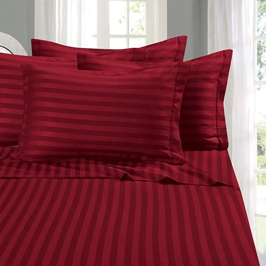 Full Size Moss Striped Bed Sheet Set - 800 TC Egyptian Cotton Bedding - Upto 18 Inch Deep Pocket of Cotton Sheets - 6 Piece Premium Sheet Set Cotton King size