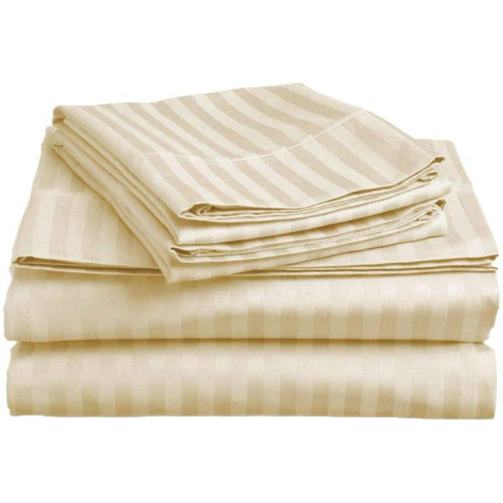 Full Size Moss Striped Bed Sheet Set - 800 TC Egyptian Cotton Bedding - Upto 18 Inch Deep Pocket of Cotton Sheets - 6 Piece Premium Sheet Set Cotton King size