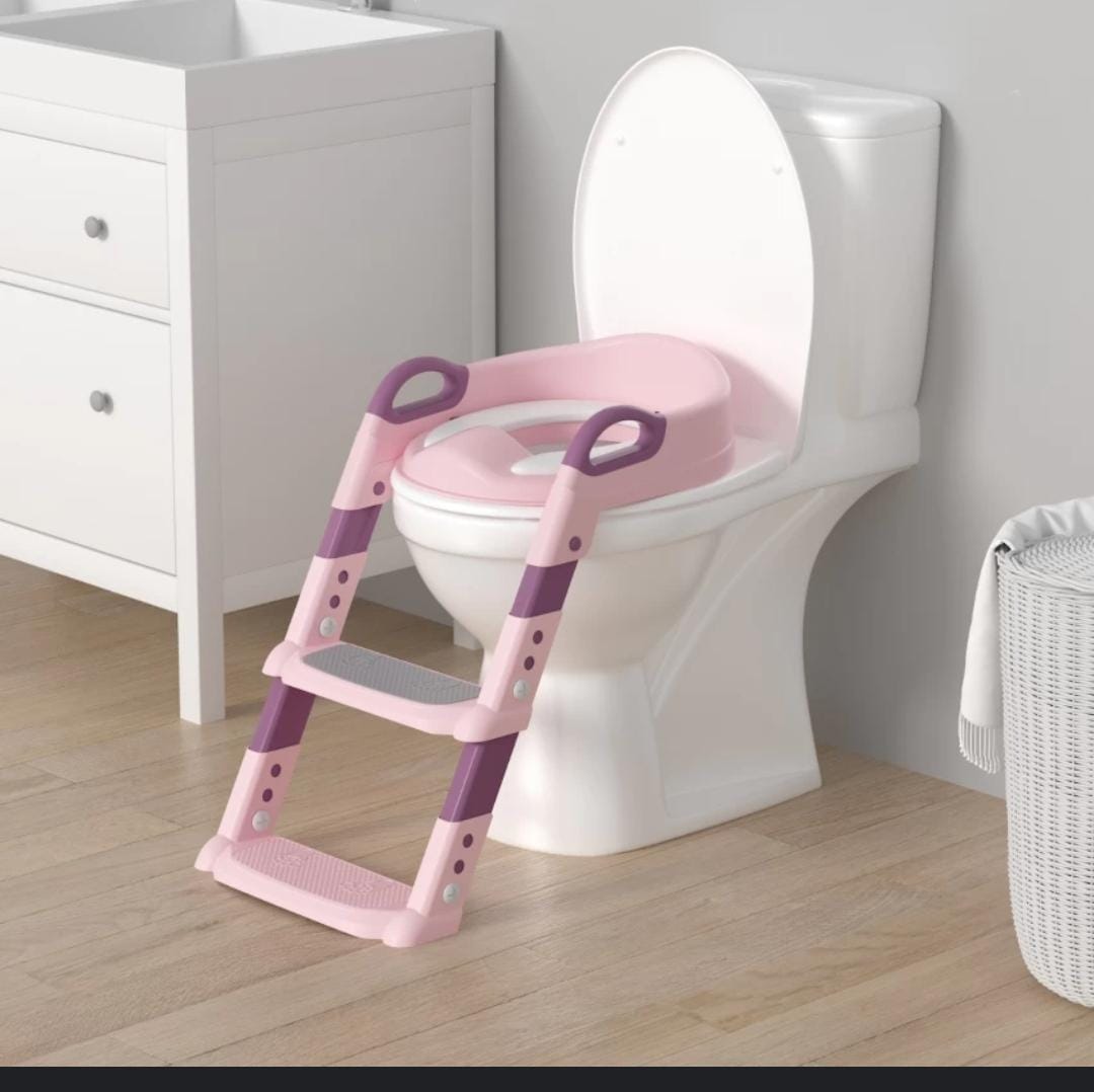 Potty Training Toilet Seat, Adjustable Height Foldable Toilet Seat and Step Ladder w/Cushion Non-Slip Pedal Backrests Splash Guard, Maximum Load up to 75 kg for Toddler Kid 1-10
