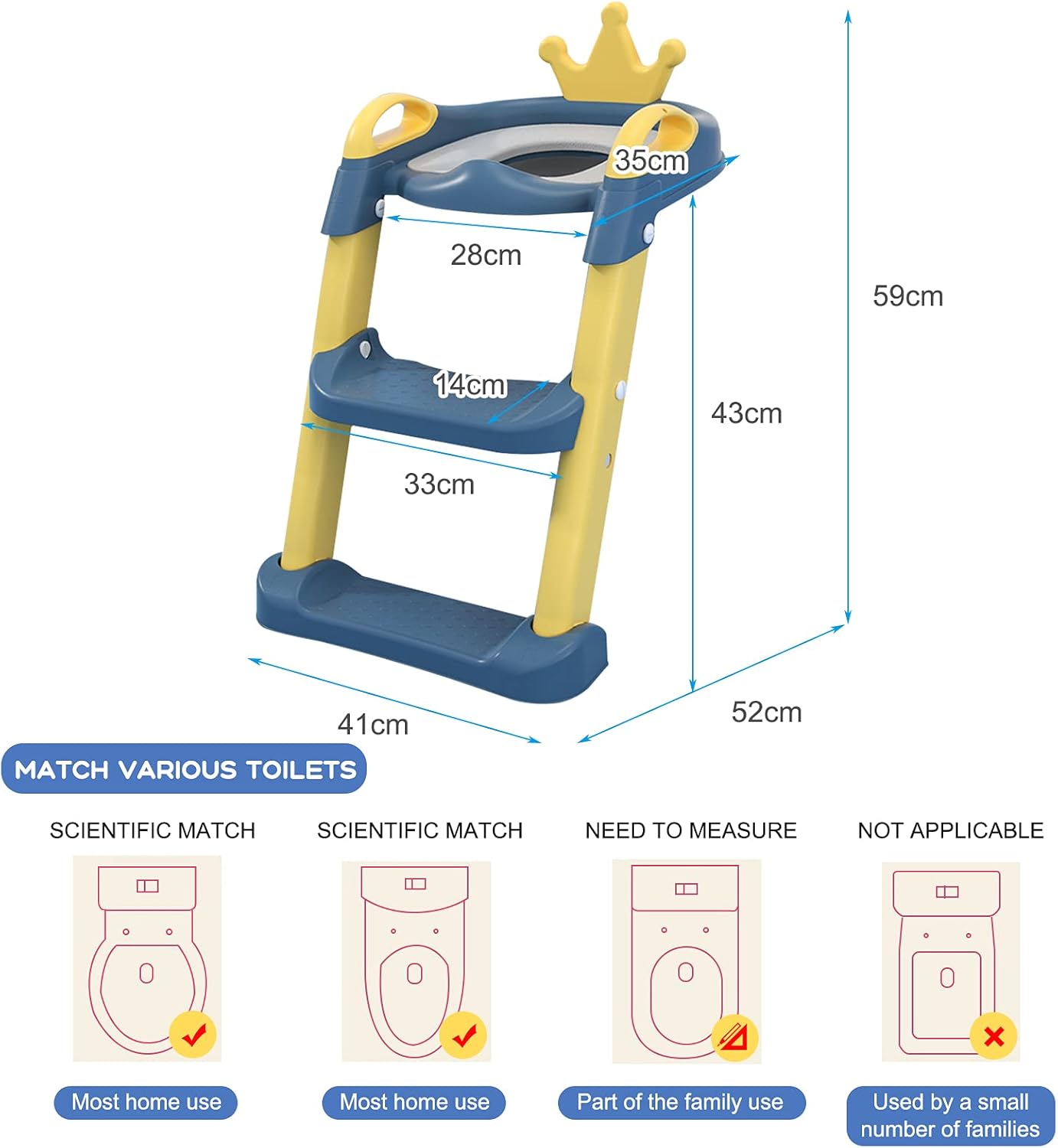 Potty Training Toilet Seat, Adjustable Height Foldable Toilet Seat and Step Ladder w/Cushion Non-Slip Pedal Backrests Splash Guard, Maximum Load up to 75 kg for Toddler Kid 1-10
