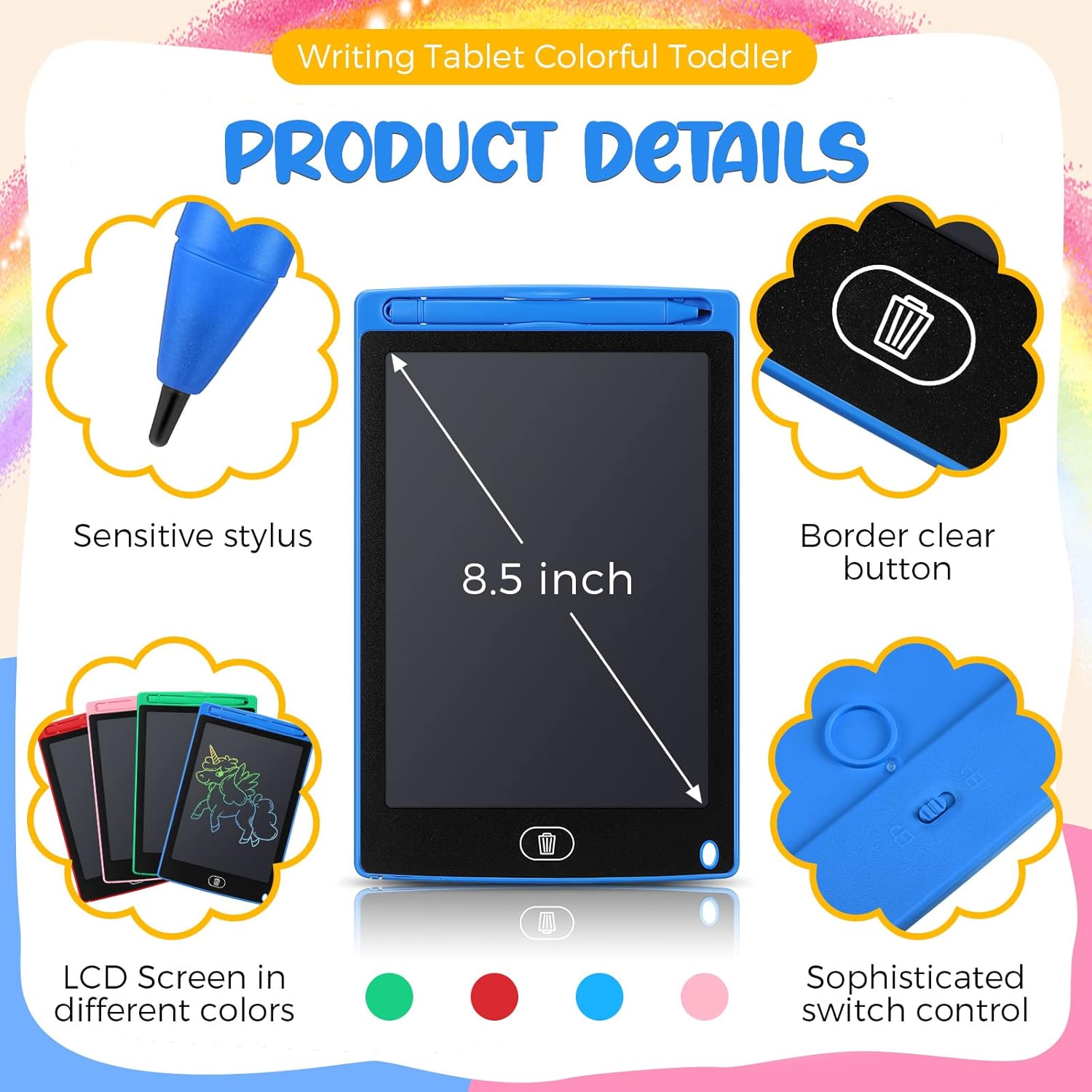 8.5 LCD Writing Tablet For Kids With Extra Battery Cell Free, Multi Color LCD Writing Pad, Toy for Boys and Girls, Home Toy, Convenient to handle for kids, Drawing Tablet, E Note Pad, Drawing board LC