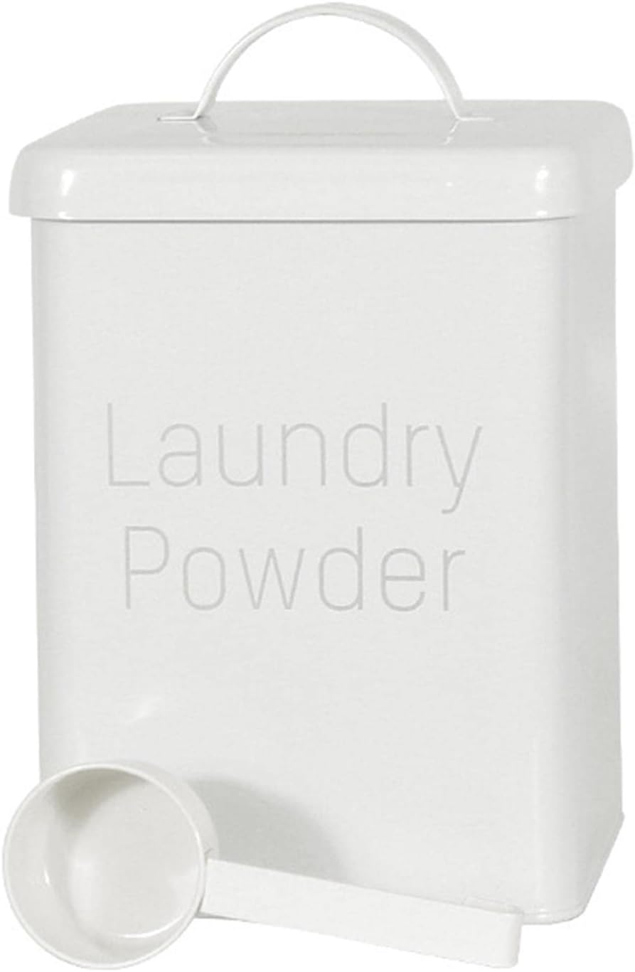 Laundry Powder Tin With Scoop - Metal Washing Powder Storage Box Container - Laundry Room Accessories For Detergent Storage