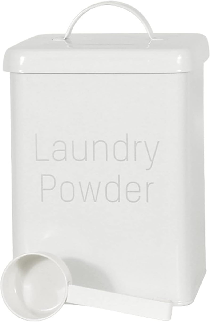 Laundry Powder Tin With Scoop - Metal Washing Powder Storage Box Container - Laundry Room Accessories For Detergent Storage