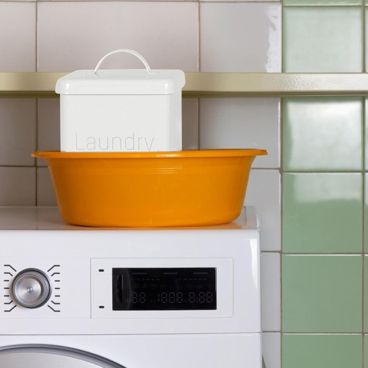 Laundry Powder Tin With Scoop - Metal Washing Powder Storage Box Container - Laundry Room Accessories For Detergent Storage