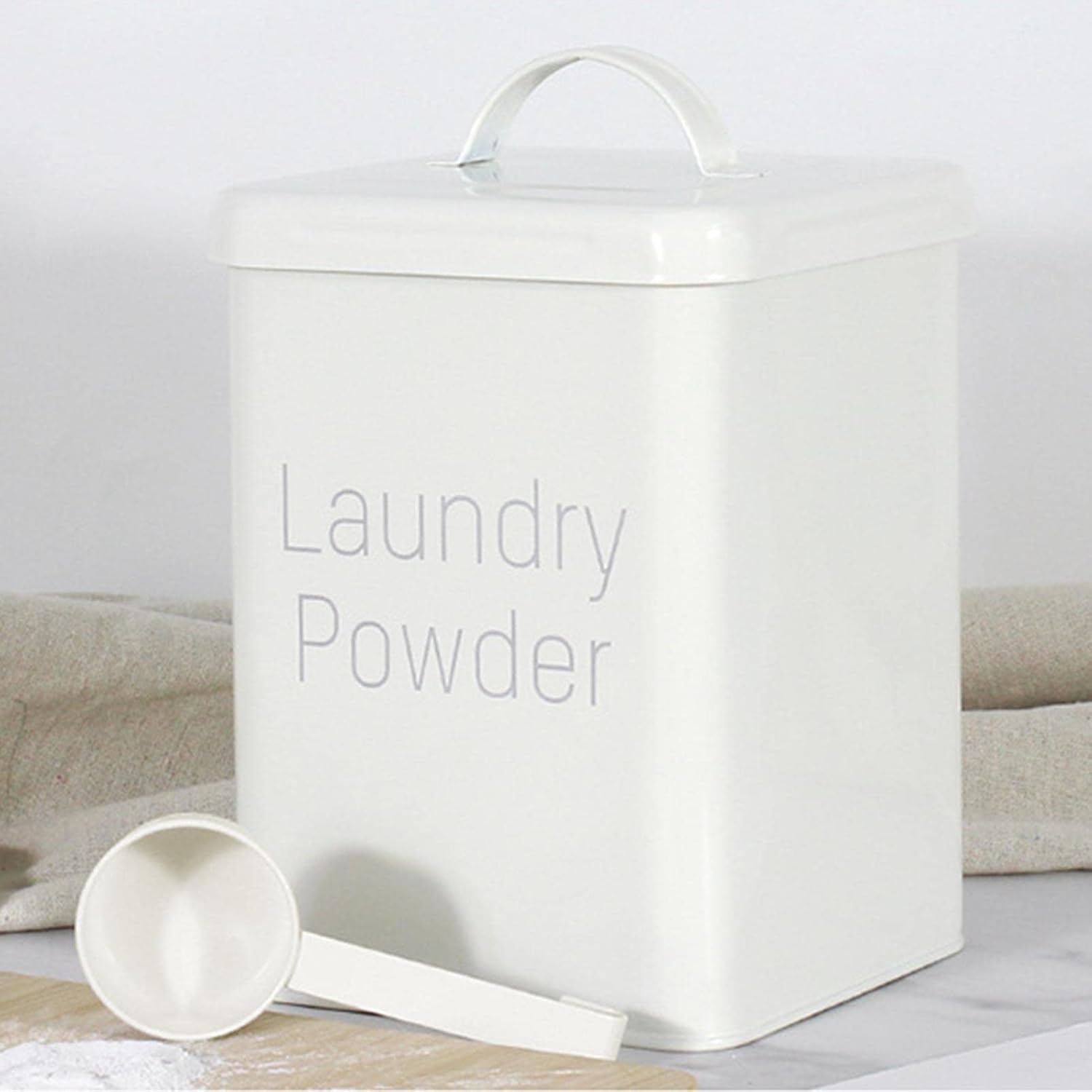 Laundry Powder Tin With Scoop - Metal Washing Powder Storage Box Container - Laundry Room Accessories For Detergent Storage