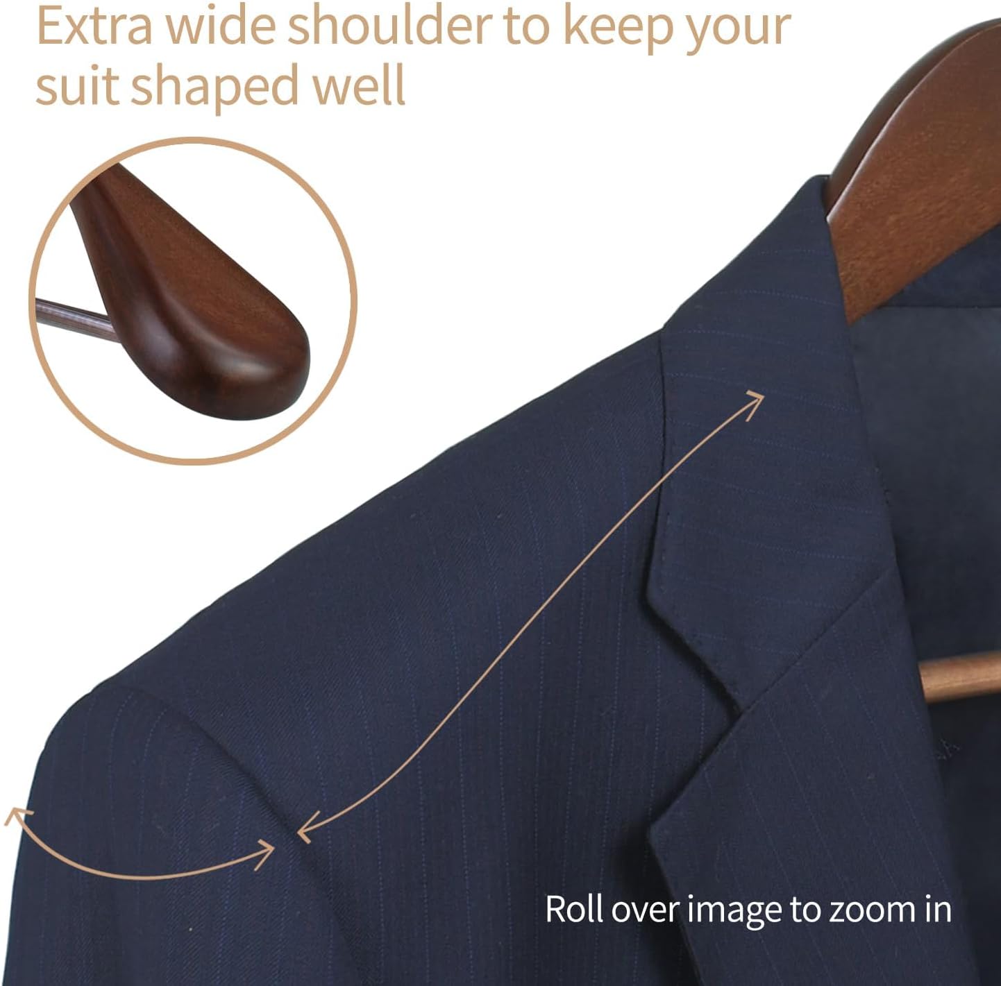 Natural Wooden Suit Hangers, 10 Pack Wood Coat Hangers, Jacket Outerwear Shirt Hangers, Glossy Finish with Extra Wide Shoulder, 360 Degree Swivel Hooks Anti-Slip Bar with Rubber