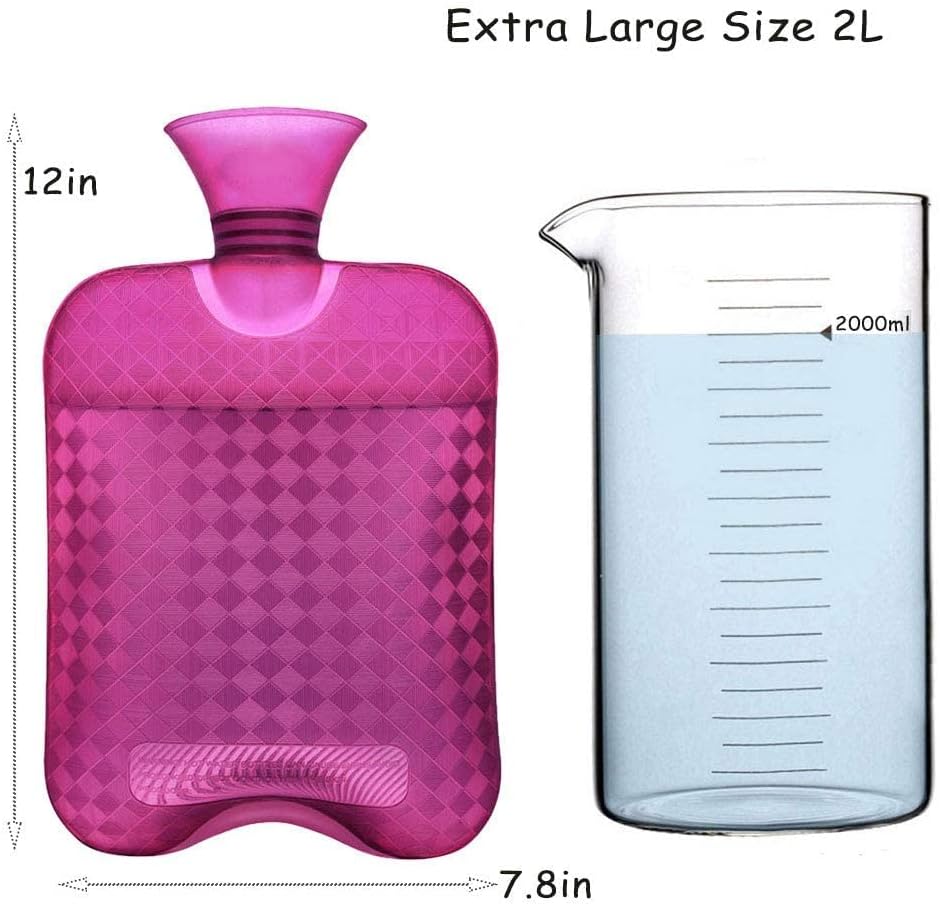 Hot Water Bottles with Cover, 2L Large Hot Water Bottle with Fluffy Cover, PVC Clear Hot Water Bag for Warm Pain Relief and Cold Heat Therapy
