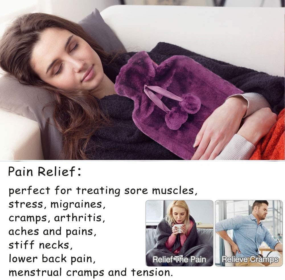 Hot Water Bottles with Cover, 2L Large Hot Water Bottle with Fluffy Cover, PVC Clear Hot Water Bag for Warm Pain Relief and Cold Heat Therapy