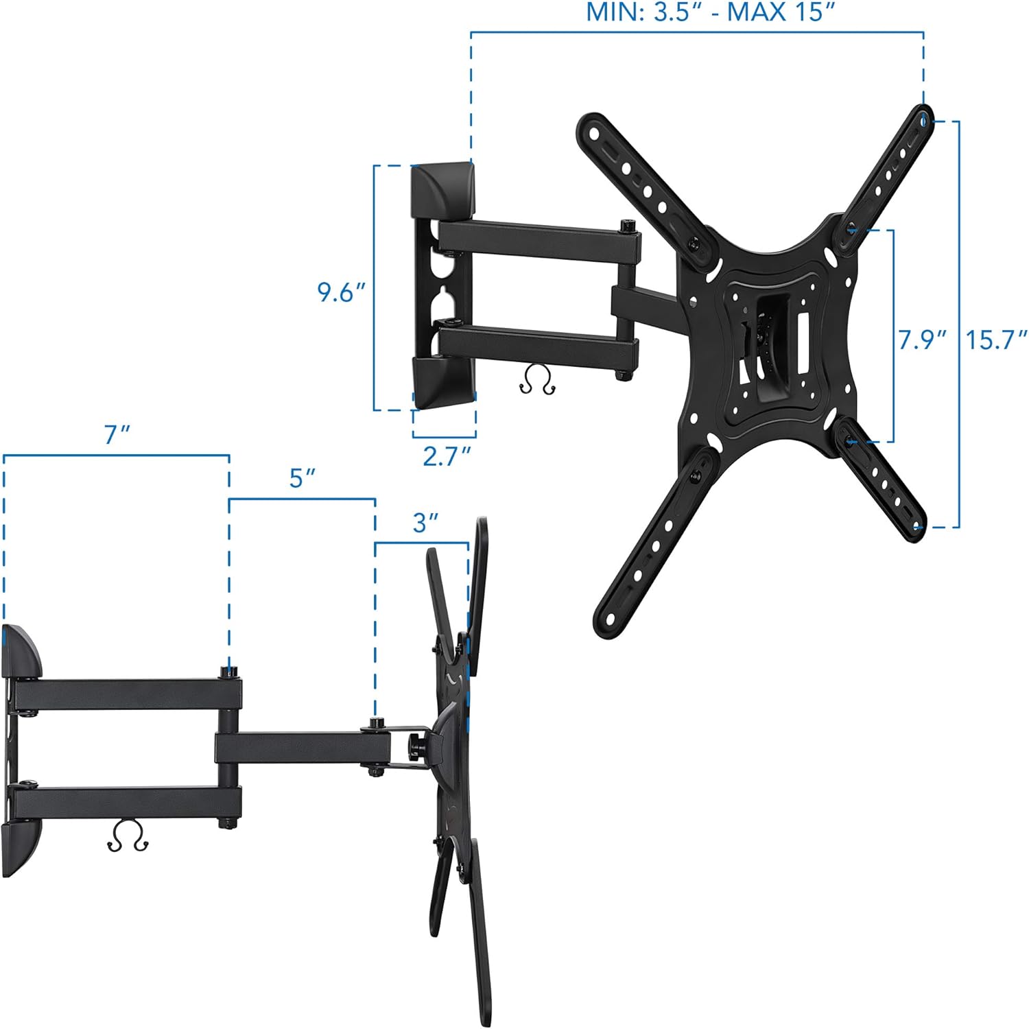 Full Motion TV Wall Mount Monitor Wall Bracket with Swivel and Articulating Tilt Arm, Fits 26 32 35 37 40 42 47 50 55 Inch LCD LED OLED Flat Screens up to 66 lbs