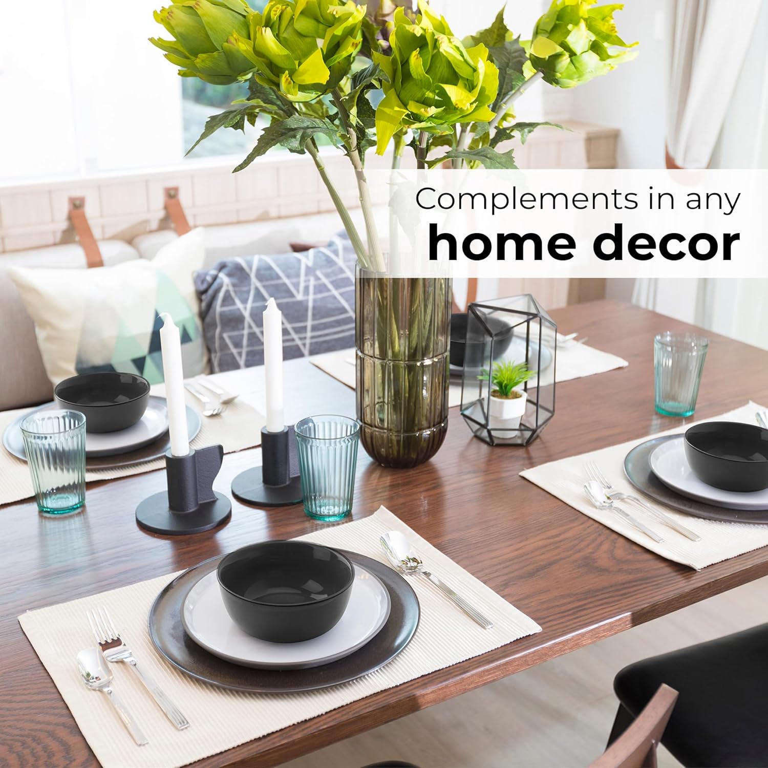 24-Piece, Service for 6 Dishware Set/Stoneware Dinnerware Set – Including Plates, Soup Plates, mugs and Bowls – Microwave & Dishwasher Safe