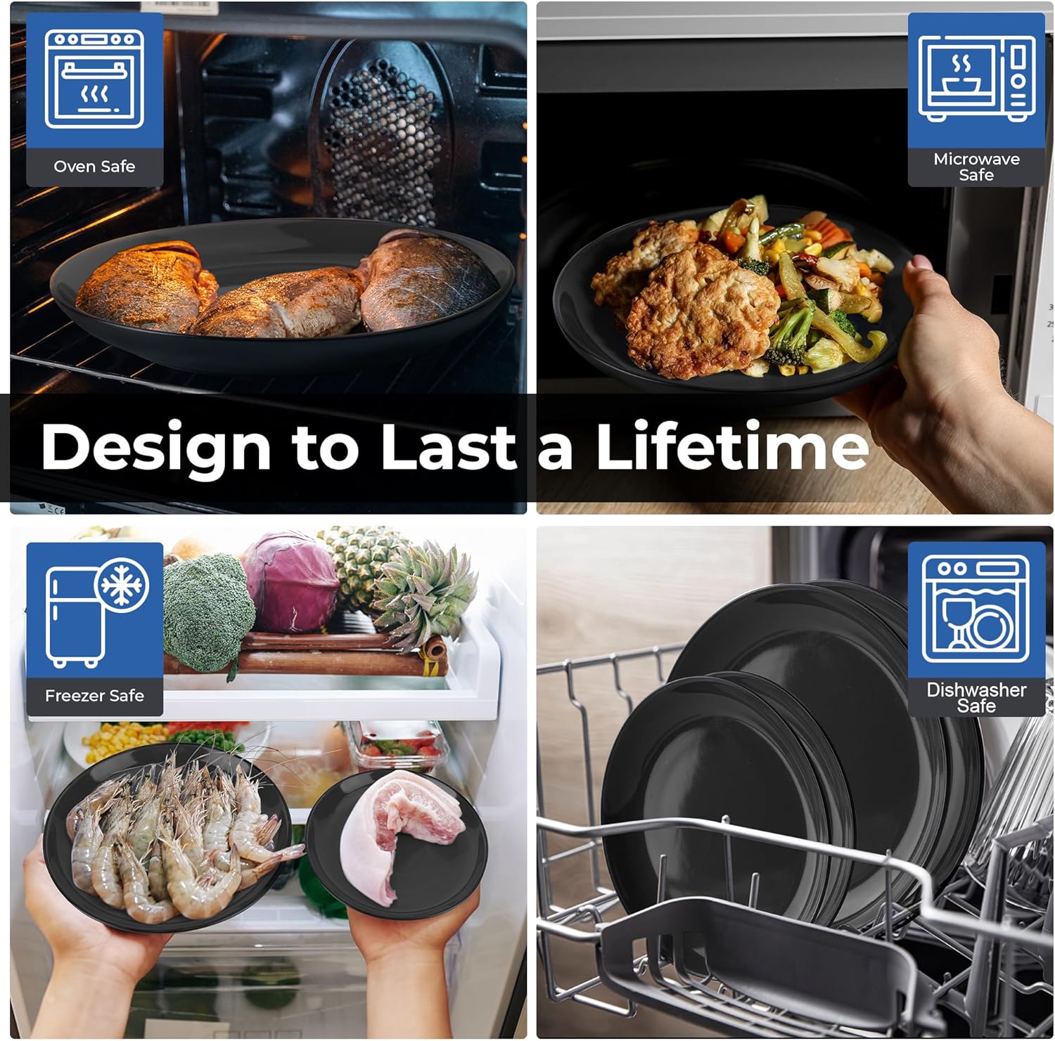 24-Piece, Service for 6 Dishware Set/Stoneware Dinnerware Set – Including Plates, Soup Plates, mugs and Bowls – Microwave & Dishwasher Safe