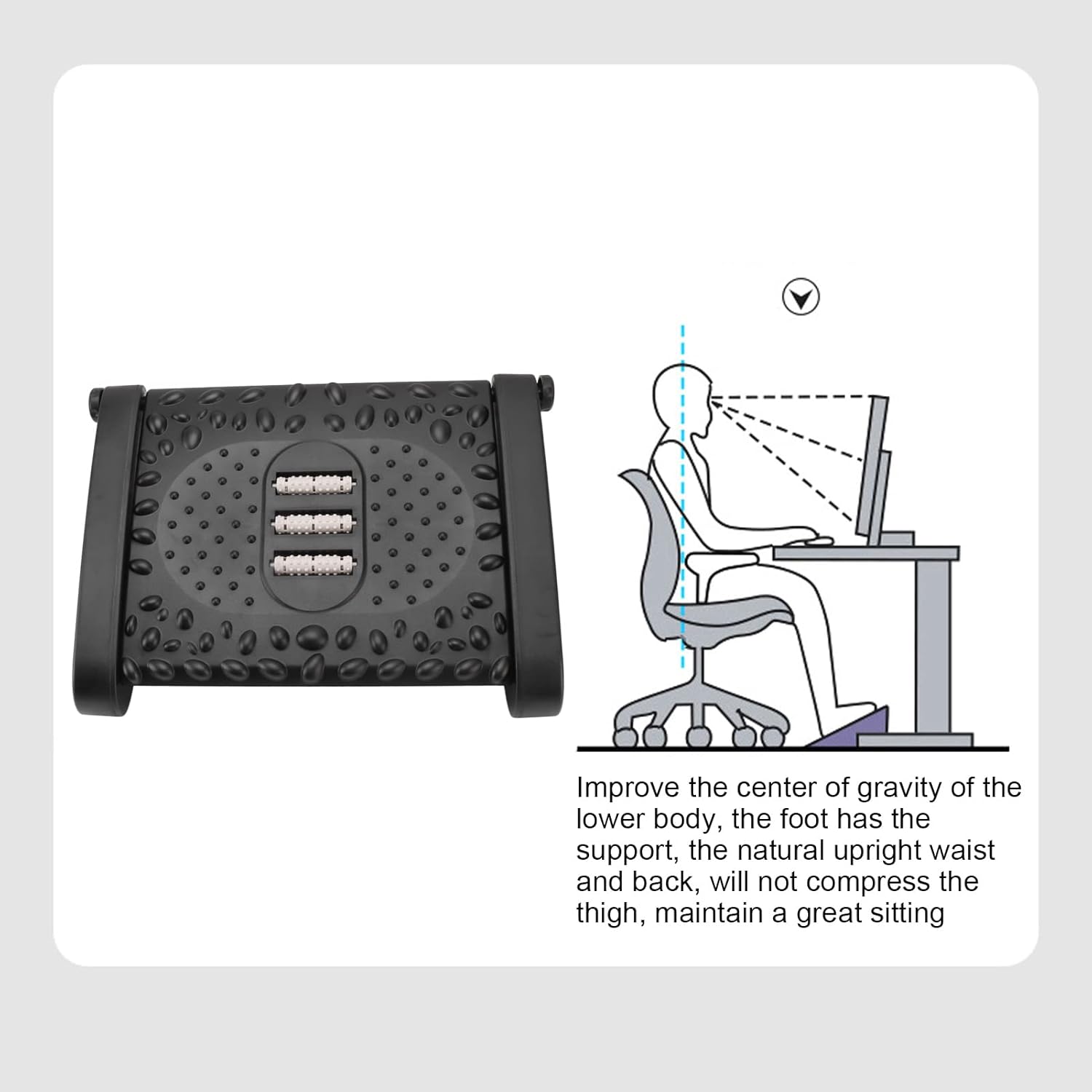 Under Desk Footrest 6 Height Under Desk Footrest, Foot Stool Under Desk Adjustable Ergonomic Foot Stool with Massage Texture and Roller for Office (Black)