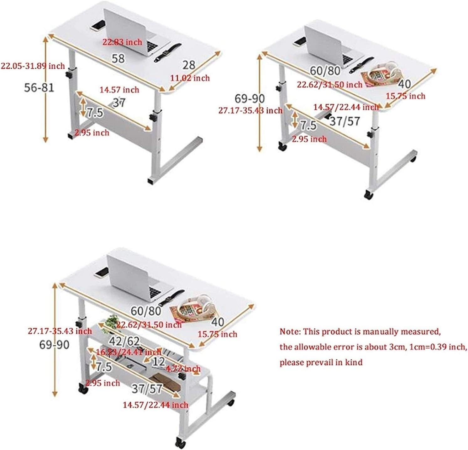 Bedside Table Mobile Laptop Table Sofa Side Laptop Notebook Desk Pc Stand Height Adjustable Portable and Sturdy for Living Room Bedroom