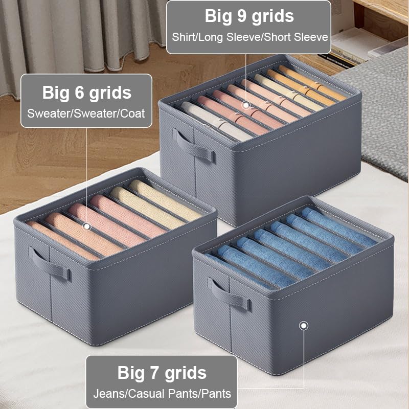 Fabric Wardrobe Clothes Organizer For Folded Clothes With Handle, Closet Drawer Organizers For Jeans Pants T-Shirt Sweater Kids Clothes
