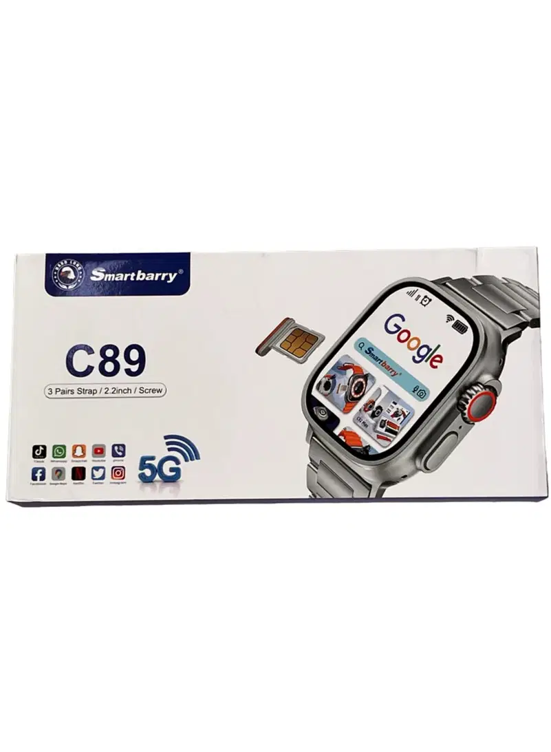 Smart barry C89 Smart Watch 5G, Android, 2.2 inch HD Display, 4GB RAM, 64GB,3 Pairs Strap, Wireless Charger, for Men and Women.